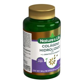 Natures Life Colgeno Hidrolizado Puro - Con L-Ornitina y Vitamina C, Suplemento Alimenticio para la Piel y Uas - 100 Cpsulas                          