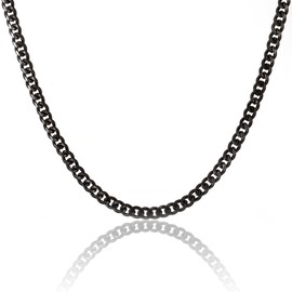 RWQIAN Cuban Necklace Men's 4 mm/6 mm/9 mm Stainless Steel Curb Chain Men's Link Chain Cuban Chain Silver/Gold/Black Hip-Hop Chain Length 46 cm/51 cm/55 cm/61 cm, Stainless Steel