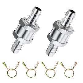 Fuel Check Valve, 8mm Aluminium Valve Check Valve, Non-Return Valve, Anti Backflow Petrol with 10mm Spring Clamp for Car Carburettor Low Pressure System, Pack of 2