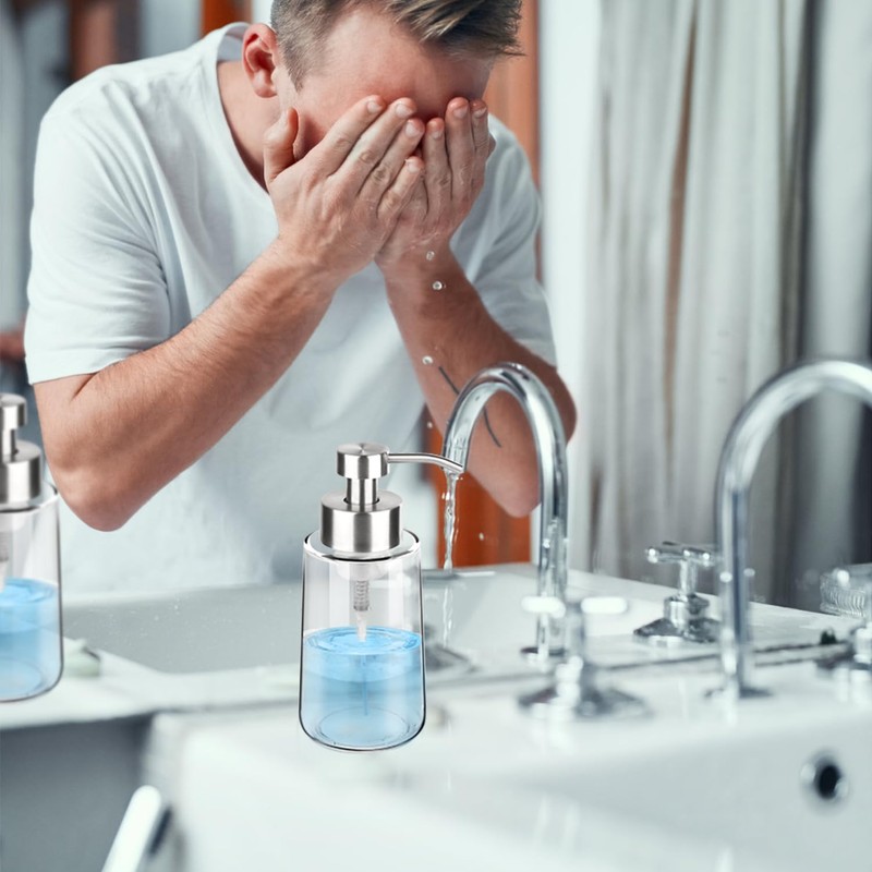 GLUBEE Thick Glass Soap Dispenser with Rust Proof Stainless Steel