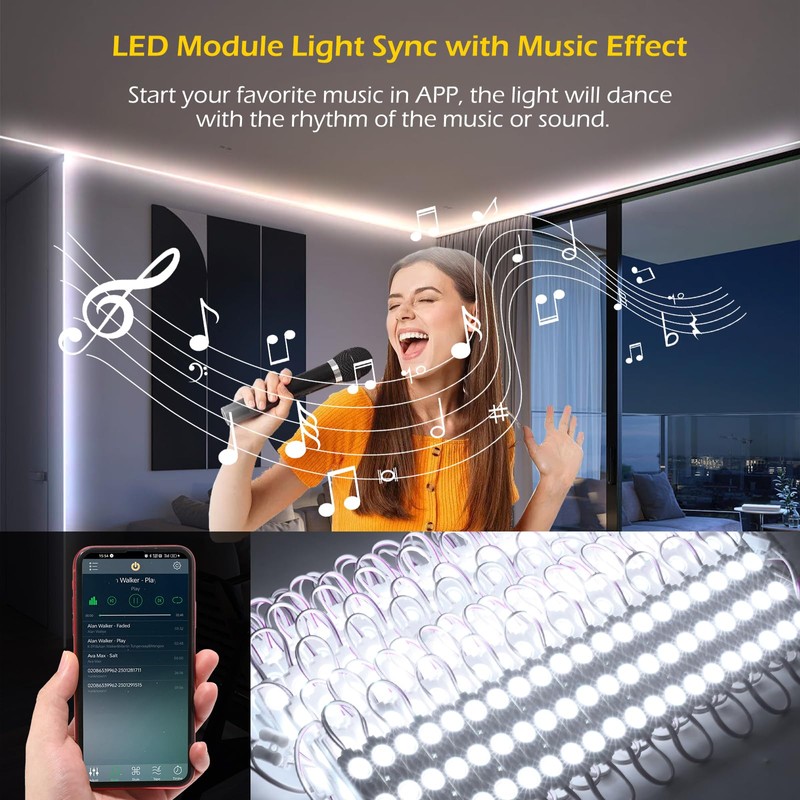 Dyna-Living 100FT White LED Storefront Lights APP Bluetooth & IR