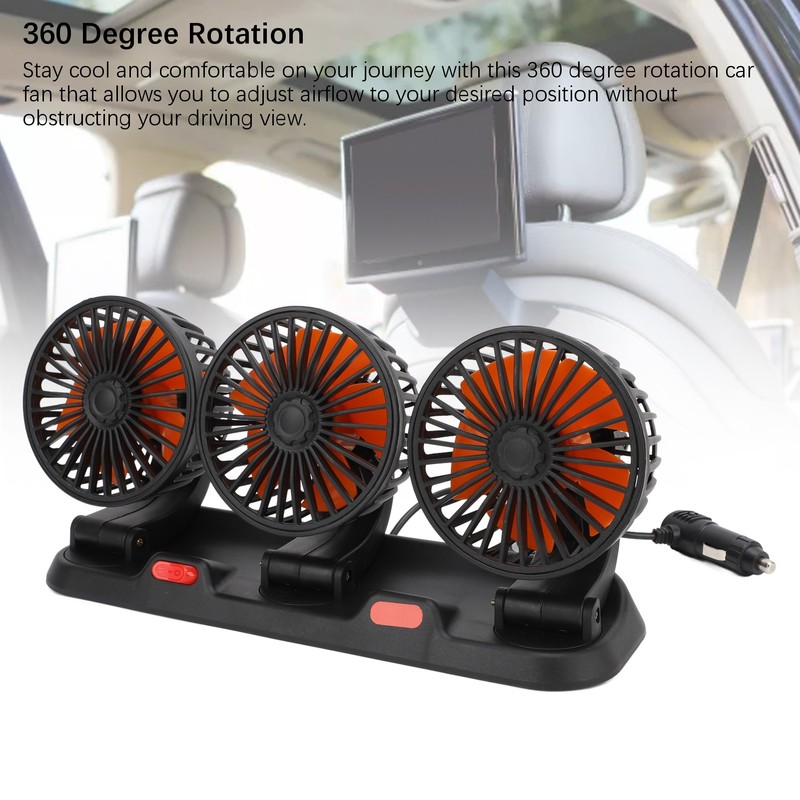 Three Head Car Fan 2 Speed Adjustable 360 Degree Rotation