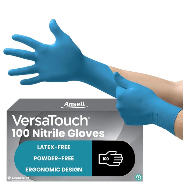 Ansell VersaTouch 92-465 Nitrile Disposable Gloves, Chemical Resistant, Mechanical Protection,
