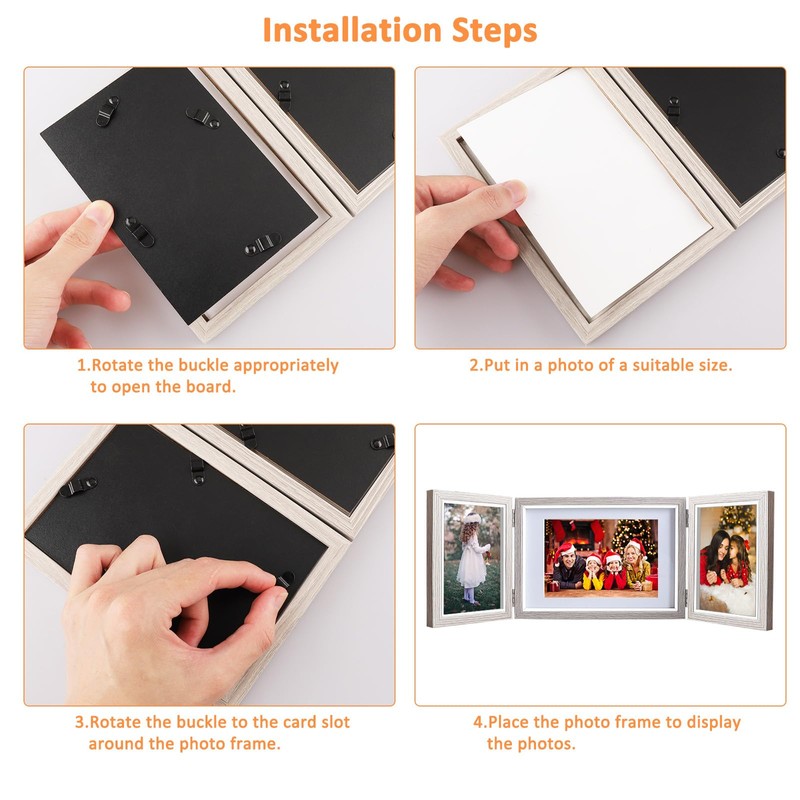 DoDuo Foldable Picture Frame 3 Pictures, Wooden Collage Photo Frame