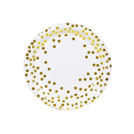 EVYIENEN 50PCS Happy Birthday Party Paper Plates，7inch Disposable White and Gold Plates Set，Party Tableware Party Supplies for Birthday Decorations (White Gold, 7inch)