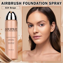 QIUFSSE AirBrush Flawless Setting Spray Breathable Blendable Foundation Full Coverage,Moisturizing Waterproof Foundation for Mature Skin,Silky Foundation with Brush and 2 Powder Puffs (02 Beige)