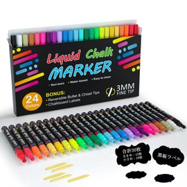 Shuttle Art チョークマーカー ブラックボード用 液体チョークペン 24色セット ペン先付き 粘着ラベル付き カラーブラックボードペン 水で消せる ダストレス LED看板/黒板/ガラス/鏡 学校 お店 オフィス