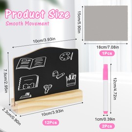 Pack of 12 Small Chalkboard, Mini Blackboard Set with Wooden Bases, Pens, Cloth, Small Boards for Writing on Buffet Signs, Double-Sided Buffet Signs, Price Tags for Wedding, Birthday