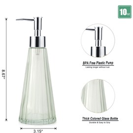 IVAILEX 10oz/300ml Hand Soap Dispenser Bathroom, Kitchen Soap Dispenser, Glass Soap Dispenser with Silver Rust Proof Pump, Liquid Soap Dispenser with Elegant and Beautiful Color(green)