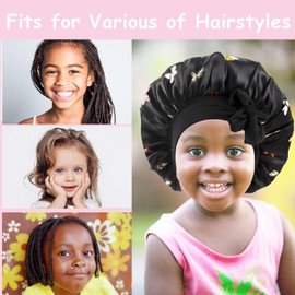 2 PCS Kids Bonnets for Girls,Toddler Bonnet with Tie Band,Silk Bonnet for Sleeping Kids, A