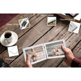 JD Concept Double 5x7 Horizontal Combo, White Wood Picture Frame, 4.5x6.5 Opening Foldable Landscape View Photo Frame on Table-top or Wall