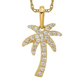 IceCarats 14K Solid Yellow Gold Cubic Zirconia CZ Palm Tree Necklace Summer Beach Pendant Tropical Charm (Cz) Only