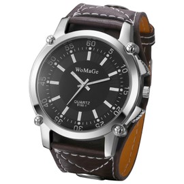 Silverora Men's Watches Leather Cuff Steampunk Watches: Punk Large Digital Dial Analogue Quartz Watches Men's Wide Leather Strap Watch Gifts for Men Rock Motorcycle, brown, Strap.