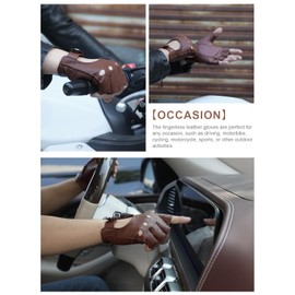 GSG Driving Gloves, Half Finger Leather, Fingerless Leather, Men's, Motorcycle Gloves, Thimble, Lock, Driving, Driver, Thick Pad, Recommended as a Gift, brown1