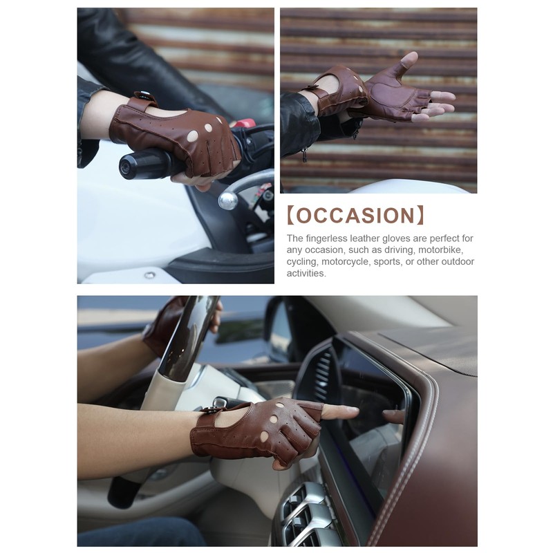 GSG Driving Gloves, Half Finger Leather, Fingerless Leather, Men's, Motorcycle