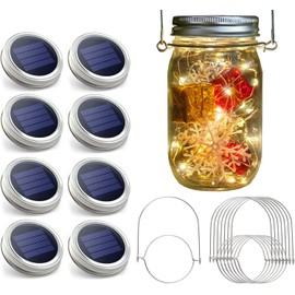 Urvoix Solar Mason Jar Lights - 8 Pack 30 LED Solar Fairy Lights Outdoor, Waterproof Mason Jar Lids Lights Solar Powered String Lights with Hangers(NO Jars) for Garden Patio Lantern Decor