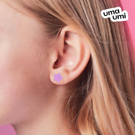 925 Sterling Silver Stars Purple Stud Earrings for Girls Hypoallergenic Safety Screw Back Rhodium Plated - Stars Purple Gifts Earrings for Baby Toddlers Little Teens Kids Jewelry