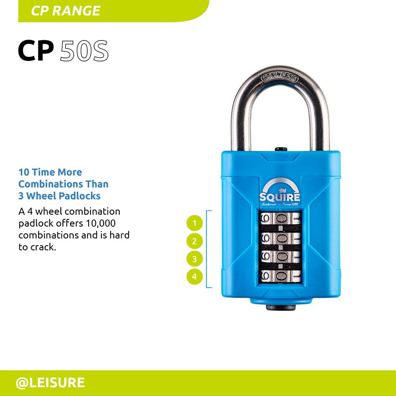 Squire Henry 4 Wheel Heavy-Duty Rustproof Combination Padlock, 50 mm