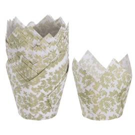 HARFINGTON 50pcs Tulip Cupcake Liners Greaseproof Baking Cups Paper Cupcake Wrappers Holders for Parties Weddings Birthdays, White with Window Paper-Cuts