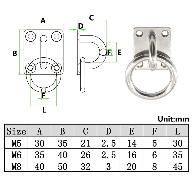 Zerniple M5 Pad Eye Plate 304 Stainless Steel U Hooks