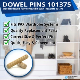 ReplacementScrews Wooden Dowel Pins Compatible with IKEA Part 101375 (Pax Wardrobe) (Pack of 24)