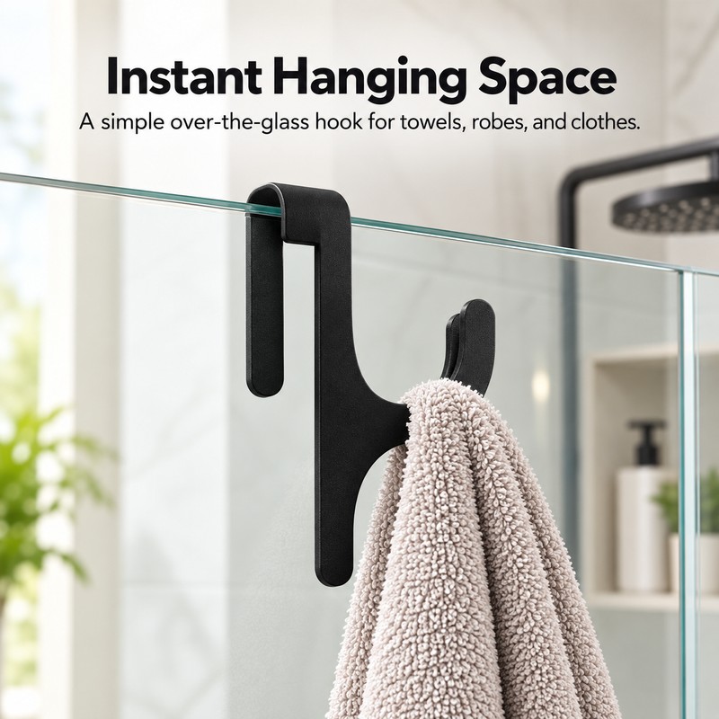 Shower Door Towel Hook for 8mm Glass – PET Door-Mount