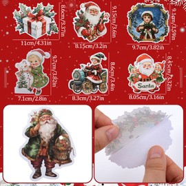 WANDIC 65PCS Retro Christmas Theme Stickers Pack, Santa Claus Deer Christmas Tree Present Patterns Decals Holiday Party Decoration for DIY Craft Presents Decor