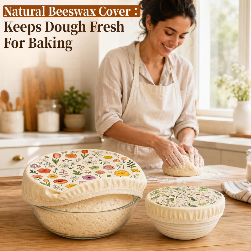 3 Pcs Reusable Beeswax Bowl Covers for Bread Proofing, 100%