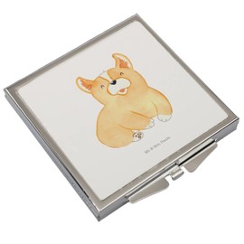 Mr. & Mrs. Panda Handtaschenspiegel quadratisch Corgie - Geschenk, silber, Hund, Wauwau, Motivation, Hundespruch, Schminkspiegel, Hunderasse,