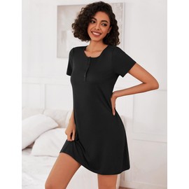 Ekouaer 3 Pack Nightgowns for Women Short Sleeve Sleepshirt Button Down Nightshirt Soft Pajamas Dress Casual Sleepwear, 3X-Large