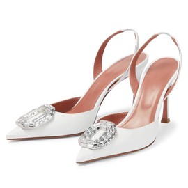 Vertundy Women's slingback Rhinestone Heels-Pointed Toe Satin Crystal Stiletto Wedding Bride Pump Shoes