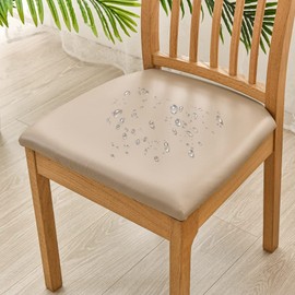 zalati Chair Cushion 4pcs Seat Chair Covers PU Leather Water-resistant Removable Slipcovers for Dining Room - Khaki