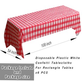 ZeriTlolen 3 Pack 108" X 54" Red Checkered Premium Disposable Plastic Tablecloth for 8ft Long Rectangle Tables, Waterproof Table Covers for Birthday Party Decoration Indoor Outdoor Events & Parties
