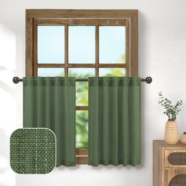 Pitalk - Cortina de 30 pulgadas de longitud para baño, bolsillo trasero, con lengüeta, color verde oliva, cortinas cortas, semi traslúcidas, color verde loden, para recámara, pequeña cocina, cortinas