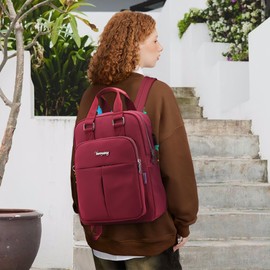 POSSOBAG Elegant Nylon Backpack Women Fashion Knapsack Bag 14 inches Laptop Daypack with USB Charging Port Water-resistant Ladies Rucksack for Travel Casual School Vacation Daily Red