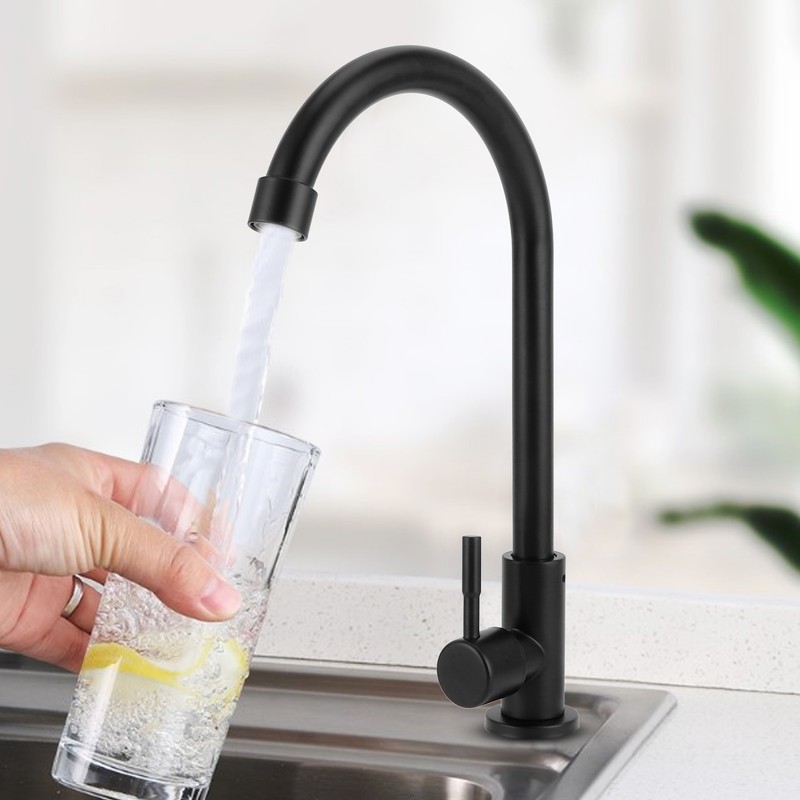 G1/2 Faucet 90 Degree Rotating Single Cold Matte Black Water