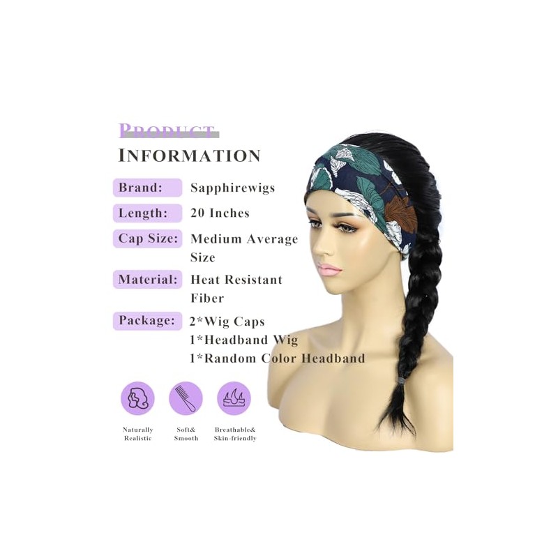 SAPPHIREWIGS Pelucas sintéticas negras con diadema y ondas corporales para