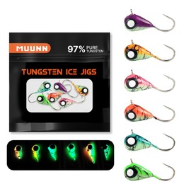 MUUNN 5pcs Tungsten Ice Fishing Jigs, Upgrade More Effective Crazy Ice Fishing Lures for Winter Crappie Walleye Panfish Jigs Heads for Ice Fishing (6colors,3.2mm)