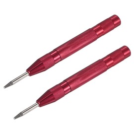 M METERXITY 2-Pack Automatic Center Punch, 133mm High Speed Steels Spring Loaded Nail Punch Tool for Steel Plate/Wooden Board/Glass, Adjustable Impact Punch Window Breaker Tool [Red]