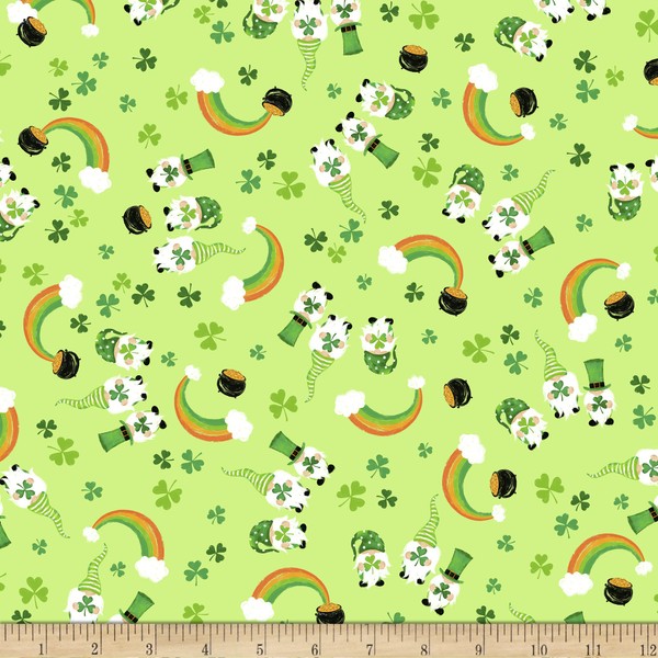 Timeless Treasures Good Luck Truck Tossed Leprechauns & Rainbows Green,