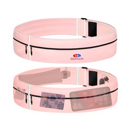 BibBoards Running Belt for Men & Women - Water & Sweat-Repellent No Bounce Runners Fanny Pack for Phone, Keys, Cards & Money, Adjustable Running Band for Marathon, Jogging, Cycling — Pink, 44"