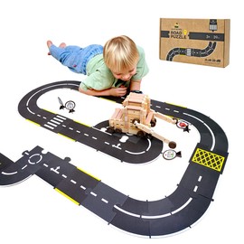 Jovi-mindly ＆Notchies 39 Pieces Cardboard Road Puzzle Car Track Flexible Race Track for Kids Car Truck/Kids Travel Toys/Stem Toys Activities for Ages 3+ Boy and Girl
