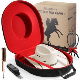 Hat Case for Cowboy Travel Extra Large, Waterproof Hard Box Can Storage for Fedora Panama Tweed Cap Holder Organizer Carrier with Adjustable Carry Strap, Men's Western Gifts, Large Red Interior