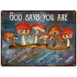 Xiddxu Vintage Wall Decor Metal Plaque Mushroom God Says You are Wall Art Nostalgic tin Sign for Home Kitchen Pubs Sign 8x12 Inch