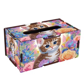 JZHYOAN 8.85x5x4.13 Inch Diamond Art Tissue Box for Family, Cat Special Pattern Cube Portable Office Mosaic DIY Diamond Desk Decorative Tissue Box,Living Room Bedroom Bathroom Paper Storage Holder