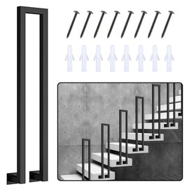Stair Railing U Shaped, Black Metal Stair Handrail Kit, Hand Rails for Indoor/Outdoor Steps for Elderly, Railings for Stairs Loft Porch Deck (Tall:95cm/3.1ft)