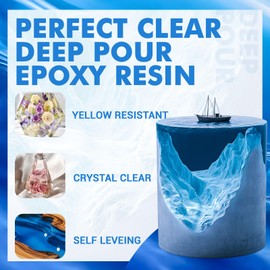 JHKL Epoxy Deep Pour Epoxy Resin Kit, 2 to 4 Inch Depth High Gloss & Clear, Bubble Free Self Level 2:1 Epoxy Resin for Craft River Table,Wood Filler, Bar Top, Coating Casting (96OZ)