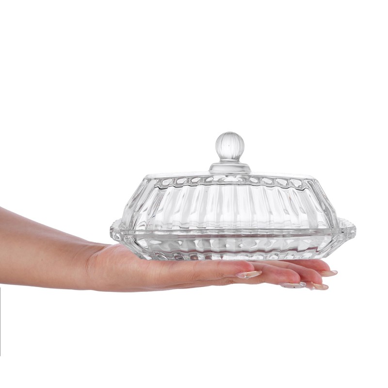 Clear Glass Butter Dish with Lid for Countertop - Refrigerator
