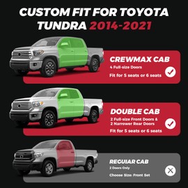 FREESOO Tundra Seat Covers 2014-2021 Full Set, Fit for Toyota Tundra Crewmax Cab, Custom Truck Seat Covers with Waterproof Faux Leather BlackBlue