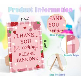 Strawberry Baby Shower Table Sign, Thank You For Coming Sign, Pack of 1 Wooden Tabletop Sign with Stand, Berry Baby Shower Supplies, Gender Reveal Party Decorations - RG62